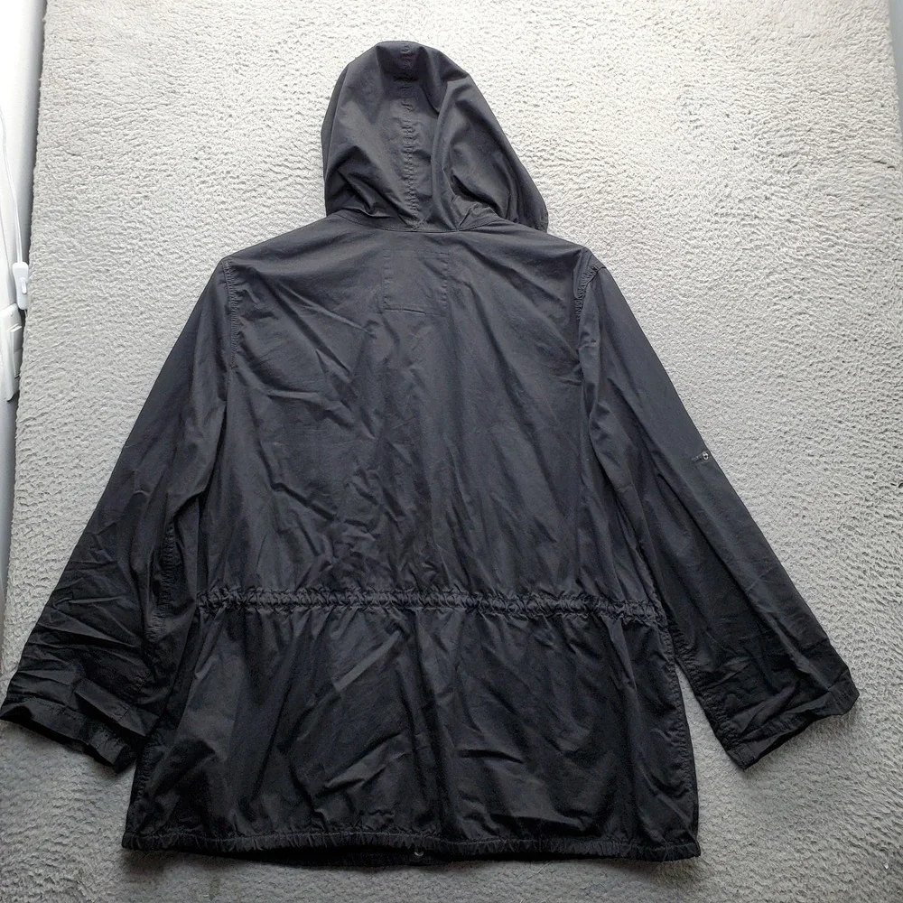 Michael Kors Anorak Rain Jacket Womens 2X Black Utility Hooded Snap Inside Zip